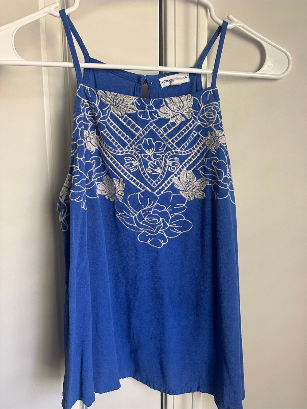 Love On A Hanger- Cobalt Blue Floral Embroidered Spaghetti Strap Cami